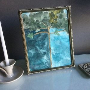 Watercolor Painting In Vintage Metal Frame